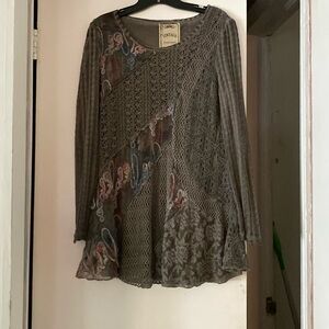 Vintage Concept Women’s Gray Floral Crochet Mesh Tunic Dress - Size S